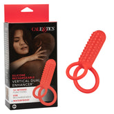 CalExotics Silicone Rechargeable Vertical Dual Enhancer Red Waterproof with 12 Intense Vibration Functions Red Cock Rings Vibrating